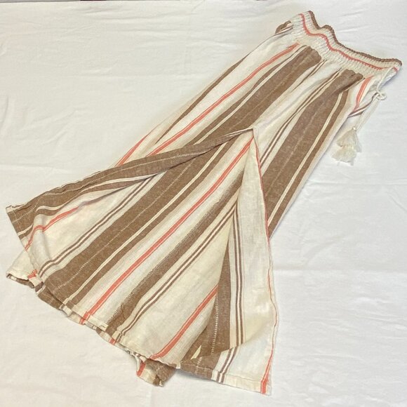 Vanilla Star Linen Gauze Flyaway Palazzo Pants M Wide Waist Split Sides Striped - Picture 10 of 13